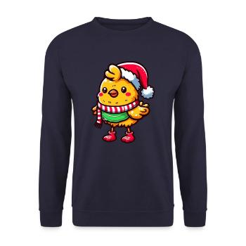 Winterküken: Süßes Huhn in festlicher Weihnachtsmü - Unisex Pullover - Navy - Vorne - Alina (178cm) & Michal (187cm)