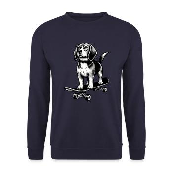 Beagle Hund Skateboard schwarz weiß Tattoo Stil - Unisex Pullover - Navy - Vorne - Alina (178cm) & Michal (187cm)