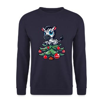 Süßes Zebra Weihnachtsbaum Skurriler Weihnachtsman - Unisex Pullover - Navy - Vorne - Alina (178cm) & Michal (187cm)