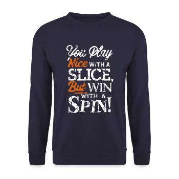 Tennis Shirt You play nice with slice win spin - Unisex Pullover - Navy - Vorne - Alina (178cm) & Michal (187cm)