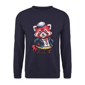 Roter Kawaii Panda trägt Schuluniform - Unisex Pullover - Navy - Vorne - Alina (178cm) & Michal (187cm)