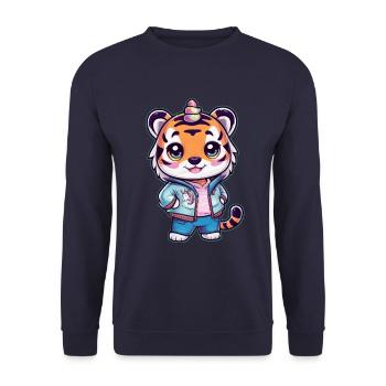 Tigre kawaii avec une jolie tenue de licorne - Sweat-shirt Unisexe - marine - Devant - Alina (178cm) & Michal (187cm)