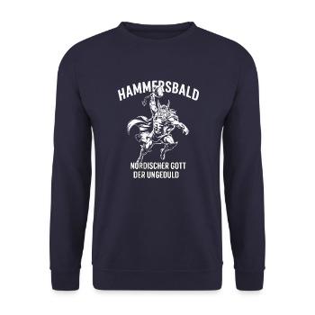 Hammersbald – Nordischer Gott der Ungeduld - Unisex Pullover - Navy - Vorne - Alina (178cm) & Michal (187cm)