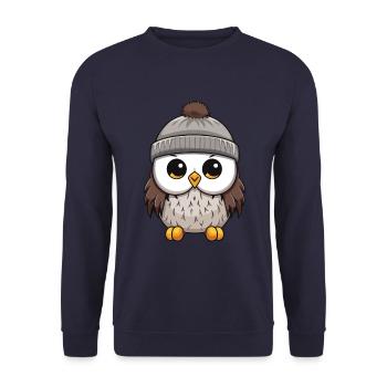 Eule Comic Winter Cozy - Unisex Pullover - Navy - Vorne - Alina (178cm) & Michal (187cm)