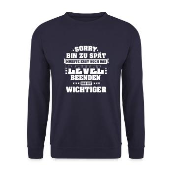 Sorry, bin zu spät - Unisex Pullover - Navy - Vorne - Alina (178cm) & Michal (187cm)