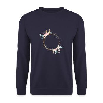 boho flower wreath - Sweat-shirt Unisexe - marine - Devant - Alina (178cm) & Michal (187cm)