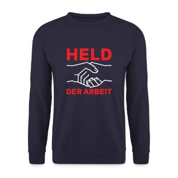 Held der Arbeit DDR Osten Ostdeutschland Geschenk - Unisex Pullover - Navy - Vorne - Alina (178cm) & Michal (187cm)