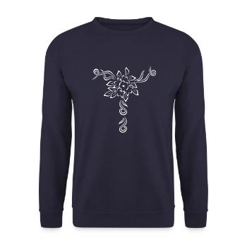 Blumen Design Weiß - Unisex Pullover - Navy - Vorne - Alina (178cm) & Michal (187cm)