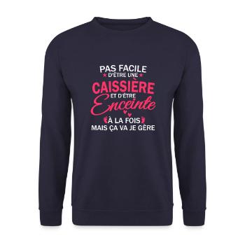 caissière et enceinte / humour caissière enceinte - Sweat-shirt Unisexe - marine - Devant - Alina (178cm) & Michal (187cm)
