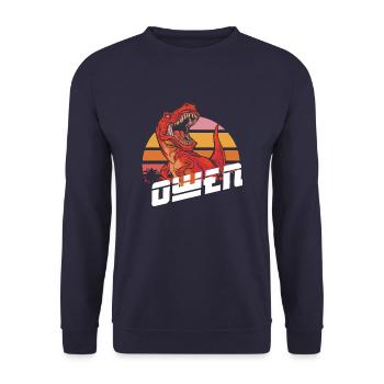 OWEN - Beautiful boy name with T-REX Dino - Unisex Sweatshirt - navy - Front - Alina (178cm) & Michal (187cm)