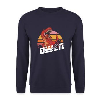 OWEN - Beautiful boy name with T-REX Dino - Unisex Sweatshirt - navy - Front - Alina (178cm) & Michal (187cm)