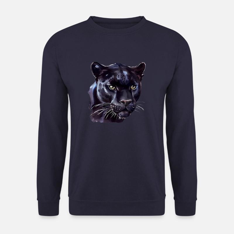 Porträt eines schwarzen Jaguars - Aquarell - Unisex Pullover - Navy