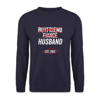 Boyfriend Fiancé Husband Est 2002 - Unisex Sweatshirt - navy - Front - Alina (178cm) & Michal (187cm)