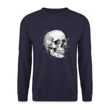 Bleistift-Totenkopf - Unisex Pullover - Navy - Vorne - Alina (178cm) & Michal (187cm)