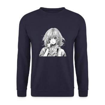 Manga Girl - Unisex Pullover - Navy - Vorne - Alina (178cm) & Michal (187cm)