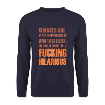 T-Shirt mit unangemessenem Humor - Unisex Pullover - Navy - Vorne - Alina (178cm) & Michal (187cm)