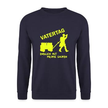 vatertag Sprüche Endlich mit profis saufen - Unisex Pullover - Navy - Vorne - Alina (178cm) & Michal (187cm)