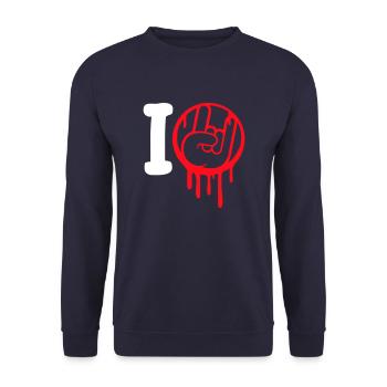 J’aime Heavy Metal Hard Rock Musique Main Geste Coeur - Sweat-shirt Unisexe - marine - Devant - Alina (178cm) & Michal (187cm)