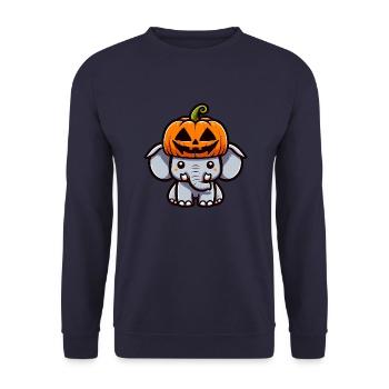 Lustiger Halloween Kürbis Elefant Oktober Herbst - Unisex Pullover - Navy - Vorne - Alina (178cm) & Michal (187cm)