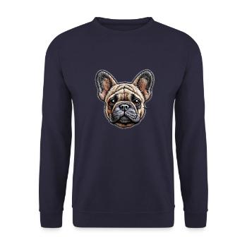 Französische Bulldogge – verspielt und voller Charme - Unisex Pullover - Navy - Vorne - Alina (178cm) & Michal (187cm)