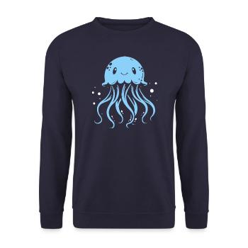 Float on, Qualle mit Tentakeln, Meeresbewohner - Unisex Pullover - Navy - Vorne - Alina (178cm) & Michal (187cm)