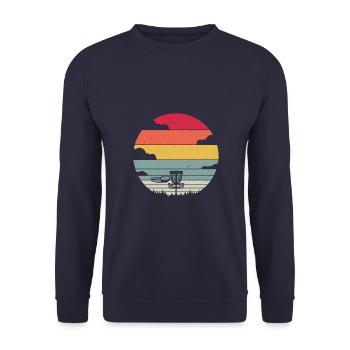 Sonnenuntergang Frisbee Vintage Vintage Disc Golf Ultimate - Unisex Pullover - Navy - Vorne - Alina (178cm) & Michal (187cm)