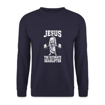 Jesus Deadlifter Muscles Workout Fitness Workout - Unisex Sweatshirt - navy - Front - Alina (178cm) & Michal (187cm)