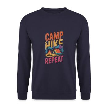 Camp Hike Climber Camping Mountain Camper Hiker - Unisex Sweatshirt - navy - Front - Alina (178cm) & Michal (187cm)