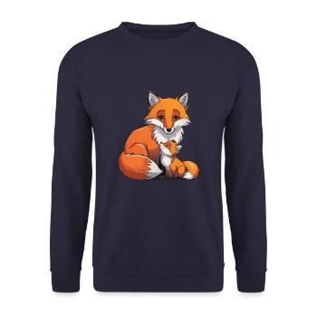 Fuchs Mama und Fuchs Baby - Unisex Pullover - Navy - Vorne - Alina (178cm) & Michal (187cm)