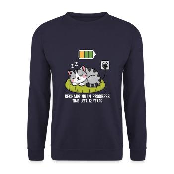 Aufladen läuft Katze - Unisex Pullover - Navy - Vorne - Alina (178cm) & Michal (187cm)
