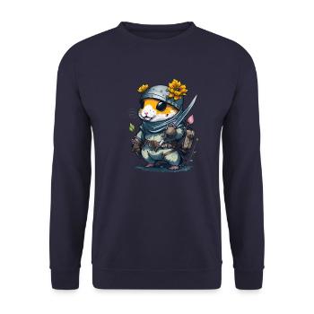 Mit diesem Design wirst du zum Ninja Hamster - Unisex Pullover - Navy - Vorne - Alina (178cm) & Michal (187cm)