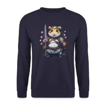 Hamster - Ninja Krieger: Blumige Kämpfer - Unisex Pullover - Navy - Vorne - Alina (178cm) & Michal (187cm)