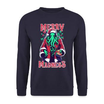 Joyeuse folie - Lovecraftian Cthulhu père Noël cadeau - Sweat-shirt Unisexe - marine - Devant - Alina (178cm) & Michal (187cm)