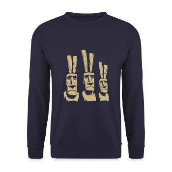 Osterinsel Moai - Osterhasen - Ostern - Geschenk - Unisex Pullover - Navy - Vorne - Alina (178cm) & Michal (187cm)