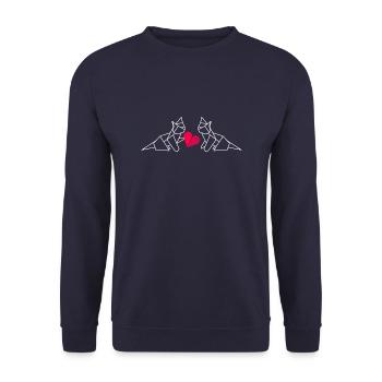 Chats en origami - Sweat-shirt Unisexe - marine - Devant - Alina (178cm) & Michal (187cm)