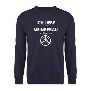 Ich liebe meine Frau wenn sie mich fliegen lässt - Unisex Pullover - Navy - Vorne - Alina (178cm) & Michal (187cm)