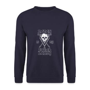 Satan Is My Sugar Daddy Heavy Metal Geschenk Damen - Unisex Pullover - Navy - Vorne - Alina (178cm) & Michal (187cm)