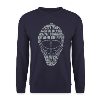 Hockey-Tormann-Maske (Lichtfarbe-Design) - Unisex Pullover - Navy - Vorne - Alina (178cm) & Michal (187cm)