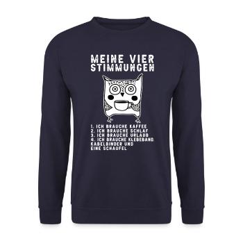 Lustige Katze Stimmung Kaffee Büro Geschenk Fun - Unisex Pullover - Navy - Vorne - Alina (178cm) & Michal (187cm)