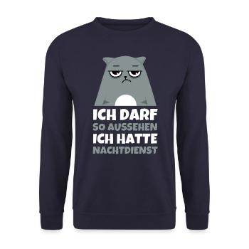 Nachtschicht, Schichtdienst, Nachtdienst, Funshirt - Unisex Pullover - Navy - Vorne - Alina (178cm) & Michal (187cm)
