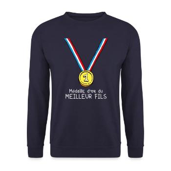 T-shirt Médaille d'or du meilleur fils - Sweat-shirt Unisexe - marine - Devant - Alina (178cm) & Michal (187cm)