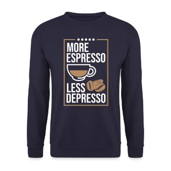 More Espresso, Kaffee, Coffee, Latte, Geschenkidee - Unisex Pullover - Navy - Vorne - Alina (178cm) & Michal (187cm)