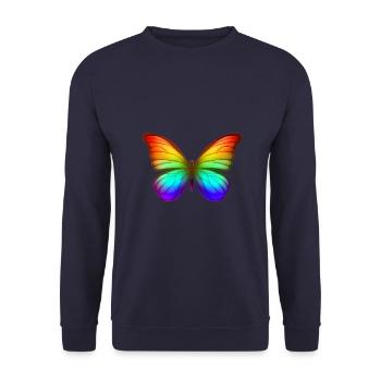 Regenbogen Schmetterling Farbenfrohes Natur Design - Unisex Pullover - Navy - Vorne - Alina (178cm) & Michal (187cm)