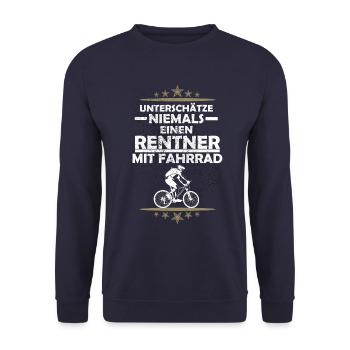 Rentner mit Fahrrad - Unisex Pullover - Navy - Vorne - Alina (178cm) & Michal (187cm)