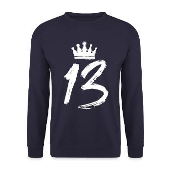 13 Zahl Krone - Unisex Pullover - Navy - Vorne - Alina (178cm) & Michal (187cm)