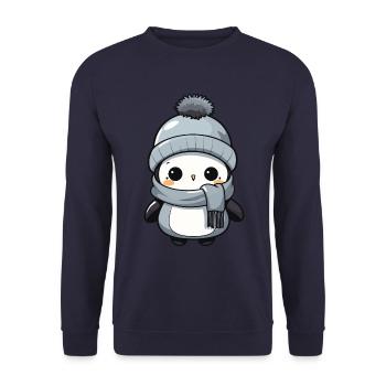 Penguin Winter Animal Cute Comic - Unisex Sweatshirt - navy - Front - Alina (178cm) & Michal (187cm)