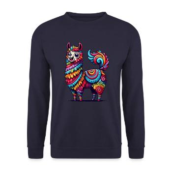 CONFETTIS PINATA D’ALPAGA PANACHÉ MOTIF ARC-EN-CIEL - Sweat-shirt Unisexe - marine - Devant - Alina (178cm) & Michal (187cm)
