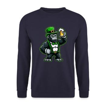 St. Patrick's Gorilla & Bier Cartoon - Unisex Pullover - Navy - Vorne - Alina (178cm) & Michal (187cm)