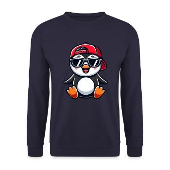Cooler Pinguin Cartoon Sommer Sonnenbrille - Unisex Pullover - Navy - Vorne - Alina (178cm) & Michal (187cm)