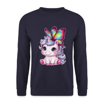 Licorne Kawaii mignonne avec papillon - Sweat-shirt Unisexe - marine - Devant - Alina (178cm) & Michal (187cm)